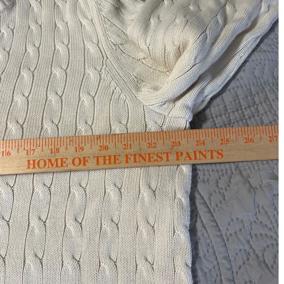 Lauren Ralph Lauren Ivory Cable Knit Pullover Sweater Size 2X Heavy V-Neck Prep - Picture 7 of 8